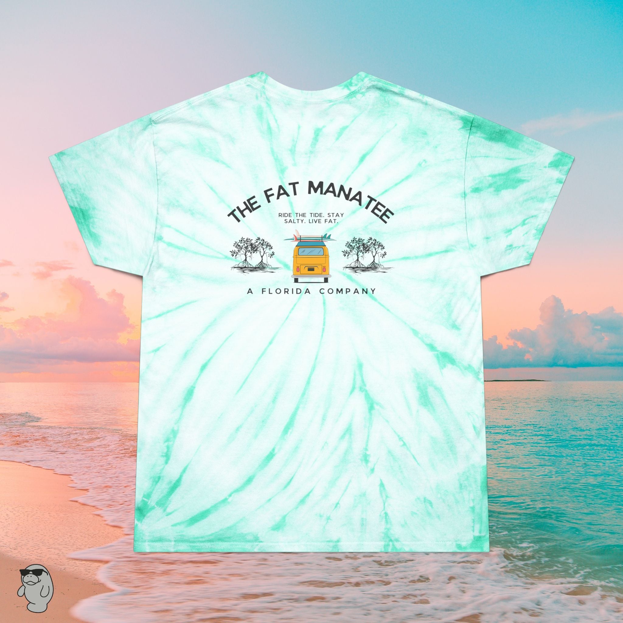 The Fat Manatee “Mangrove Vibes” Tie‑Dye Tee – Coastal Color Meets Surfside Heritage