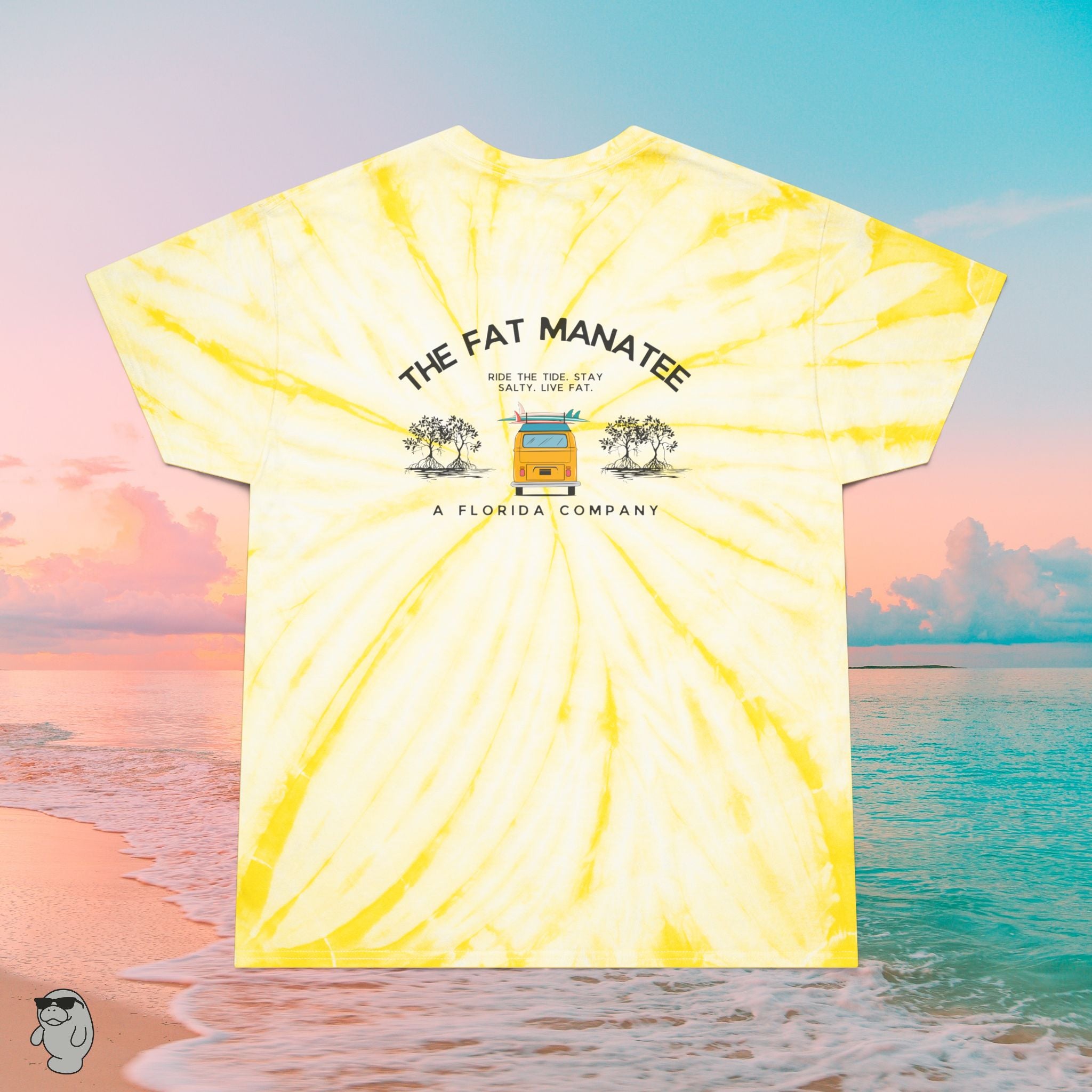 The Fat Manatee “Mangrove Vibes” Tie‑Dye Tee – Coastal Color Meets Surfside Heritage